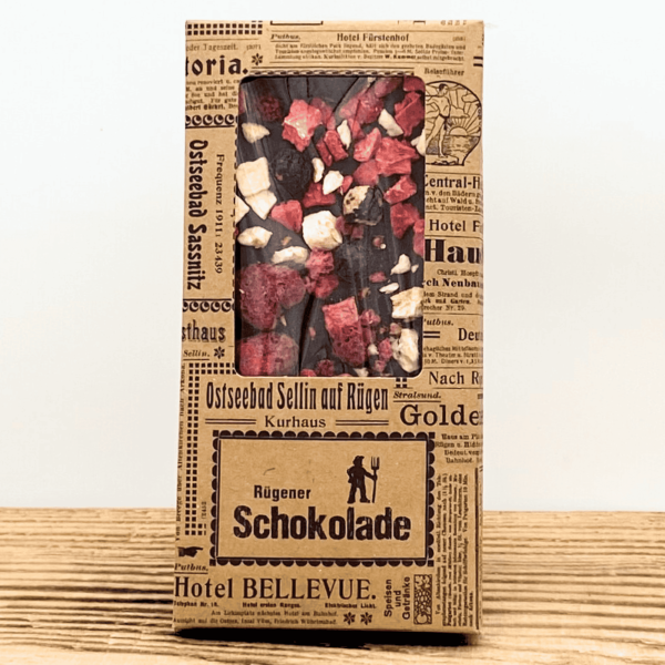 Zartbitterschokolade mit gefriergetrockneten bunten Beeren